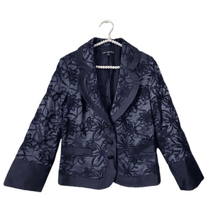 THE WRIGHTS Navy/Black‎ Embroidered Blazer 8